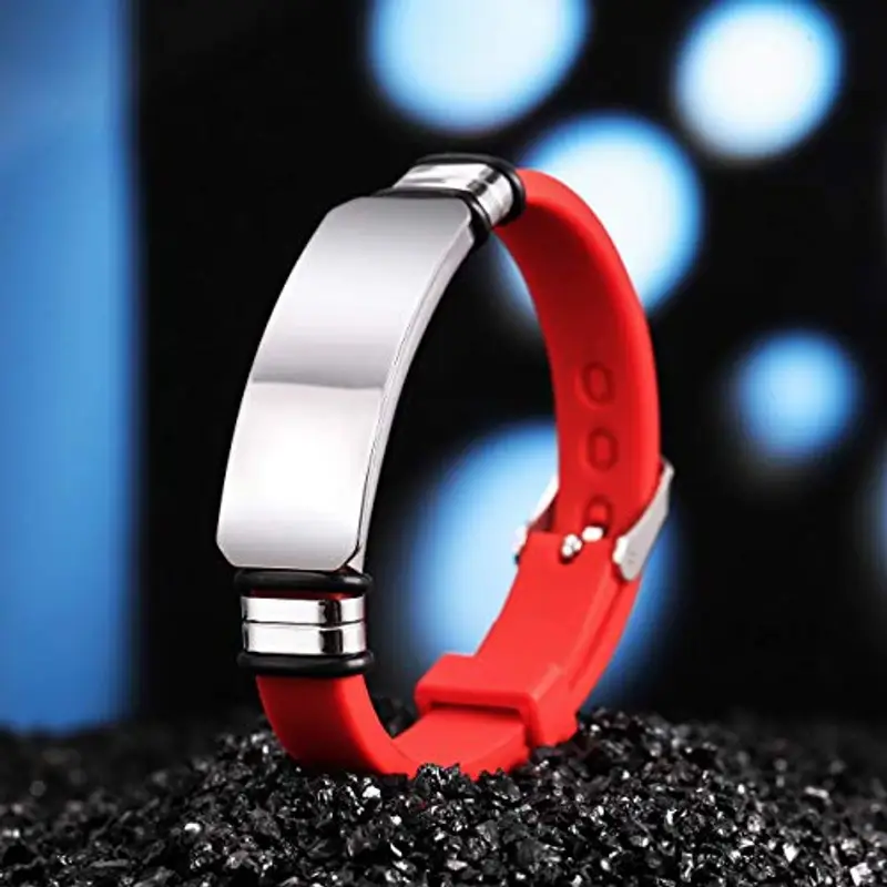 MeMeDIY 13mm Bracciale Largo Silicone Regolabile Sport Nome Polso ID Tag Identificazione Bracciale Personalizzato per miniatura 3