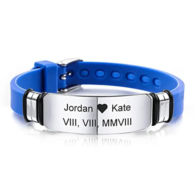 MeMeDIY 13mm Bracciale Largo Silicone Regolabile Sport Nome Polso ID Tag Identificazione Bracciale Personalizzato per