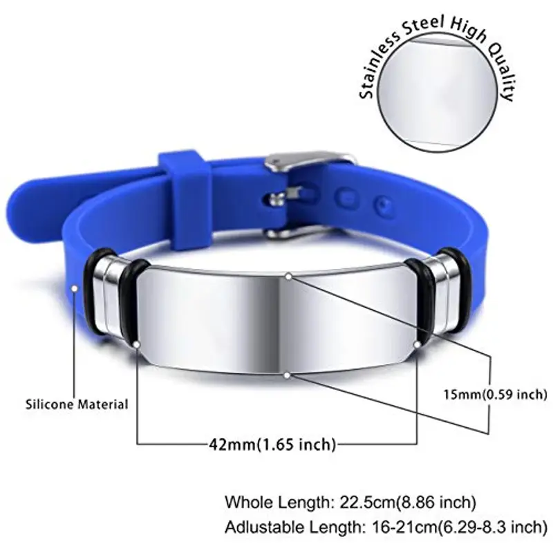 MeMeDIY 13mm Bracciale Largo Silicone Regolabile Sport Nome Polso ID Tag Identificazione Bracciale Personalizzato per miniatura 2