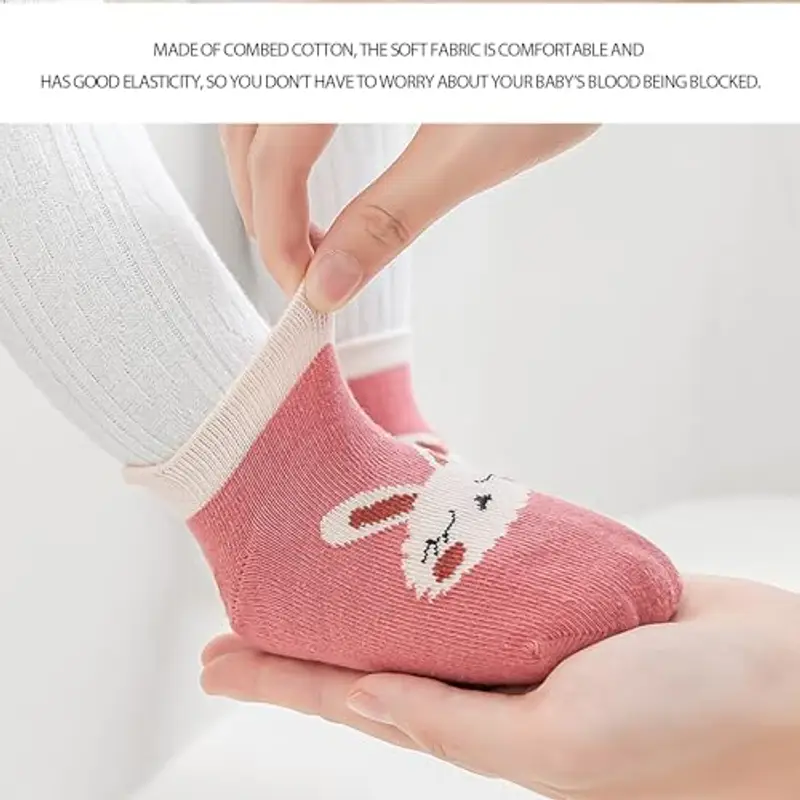 MEMOFYND 6 Paia di Calzini da Pavimento in Cartoni Animati, Accessori Termici in Cotone, Morbidi Antiscivolo, Corti, per Bambini Unisex (1-3 Anni), Beige, Blu miniatura 3