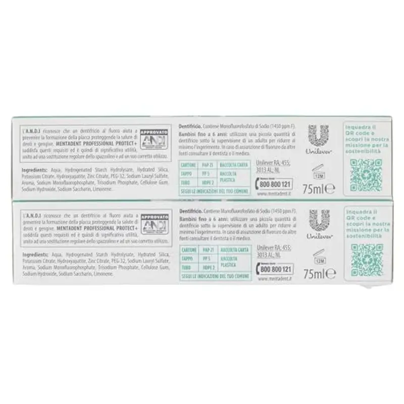 Mentadent Professional Dentifricio Protect+ Sensibilità, Dentifricio Denti Sensibili, Remineralizza e Dona Protezione Contro la Sensibilità Dentinale, con Minerali Bio-compatibili e Potassio, 2x75 ml miniatura 2