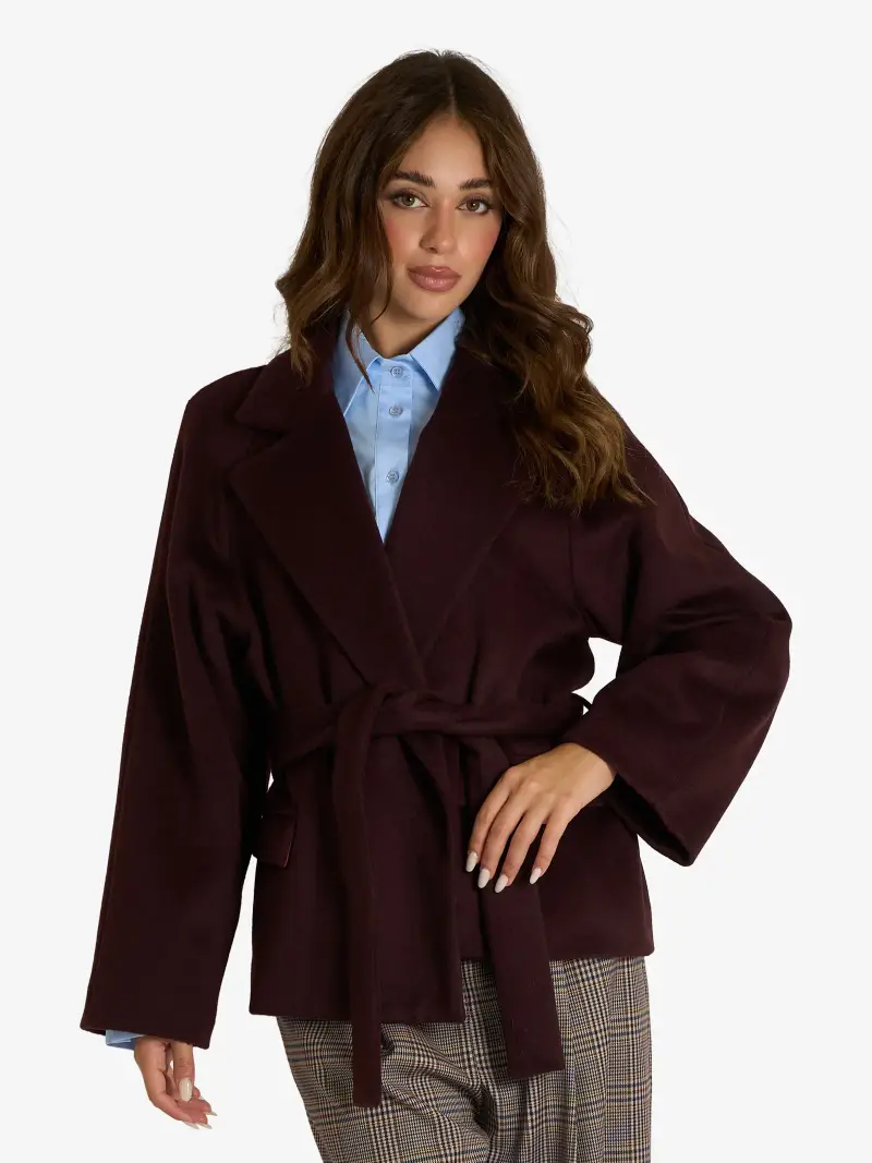Cappotto corto in lana borgogna