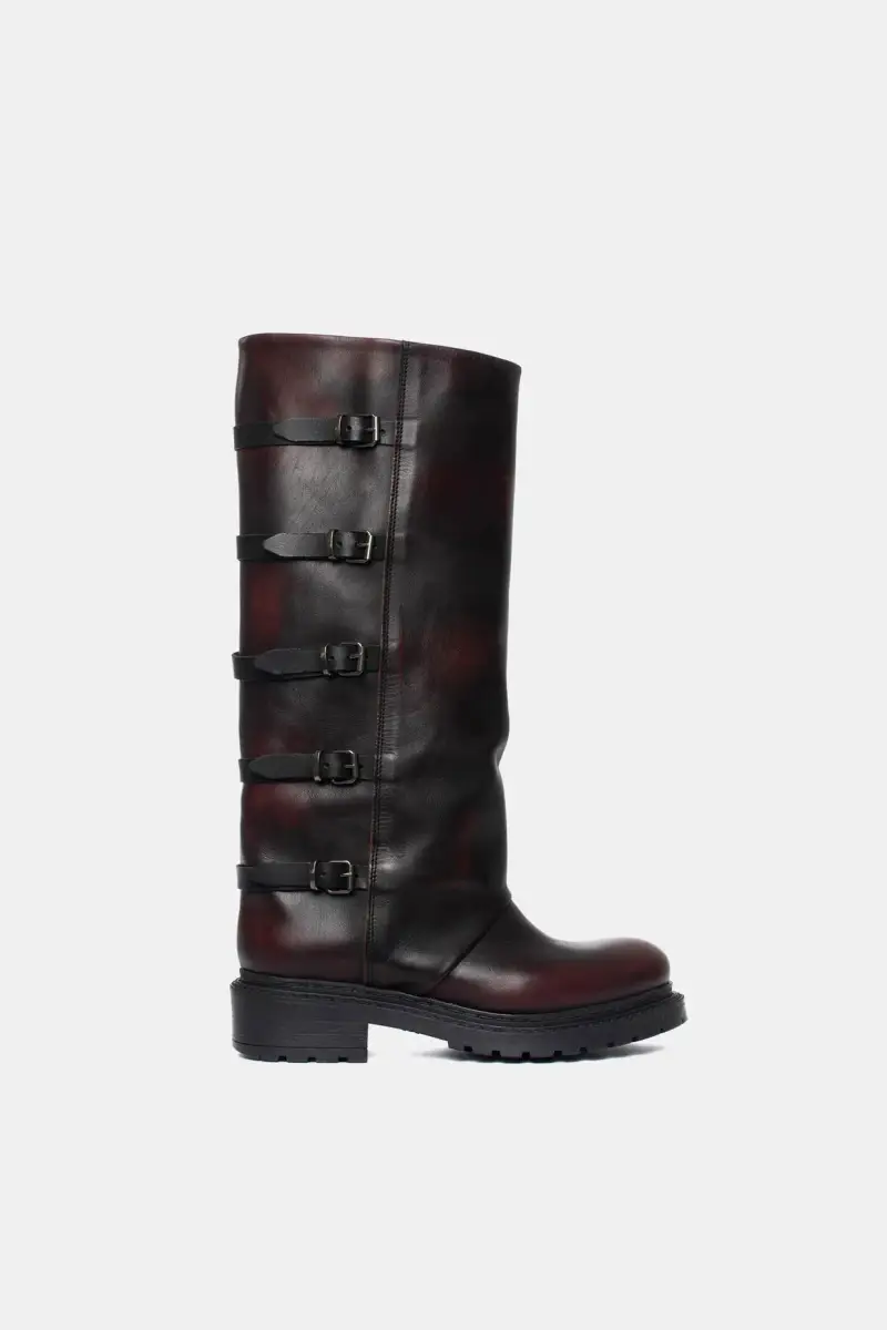 Biker multi fibie in vitello bordeaux