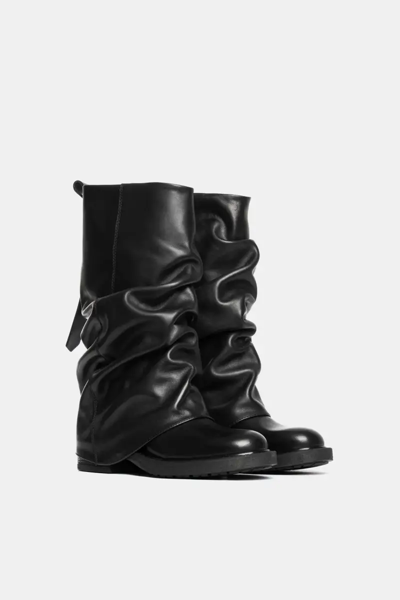 Stivali biker in vitello nero miniatura 2