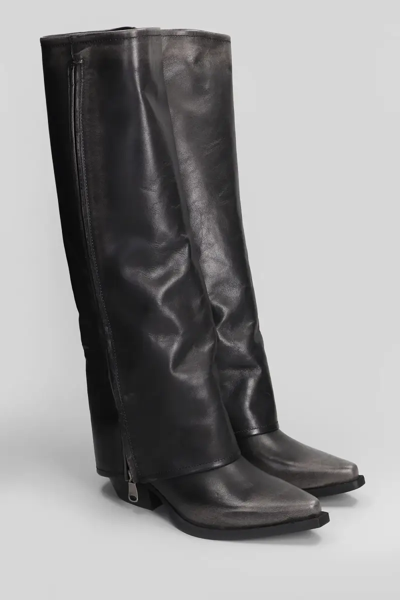 stivali texani in pelle nera miniatura 2