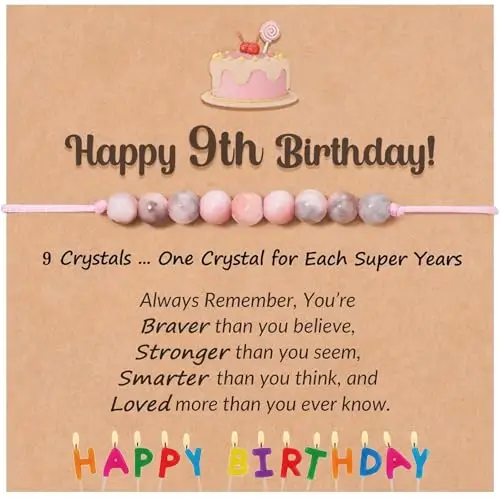 Mezrkuwr Regali di compleanno per ragazze, braccialetto con pietra naturale rosa e biglietto di messaggi per