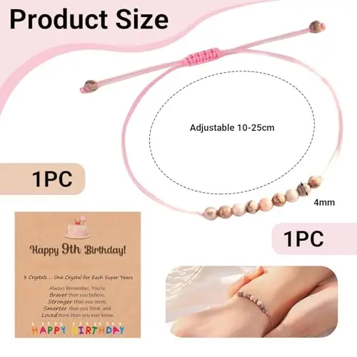 Mezrkuwr Regali di compleanno per ragazze, braccialetto con pietra naturale rosa e biglietto di messaggi per miniatura 2
