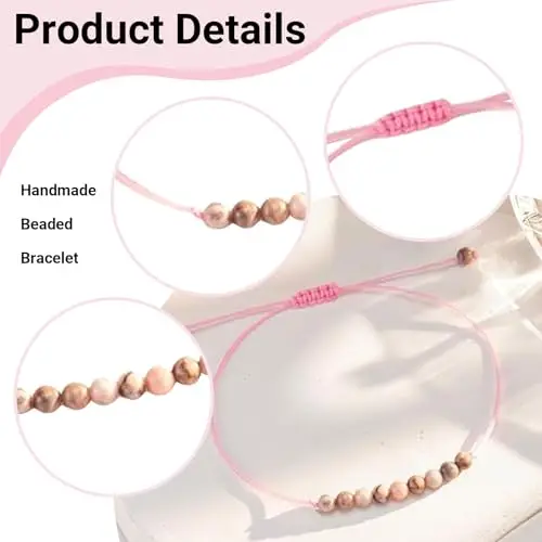 Mezrkuwr Regali di compleanno per ragazze, braccialetto con pietra naturale rosa e biglietto di messaggi per miniatura 3