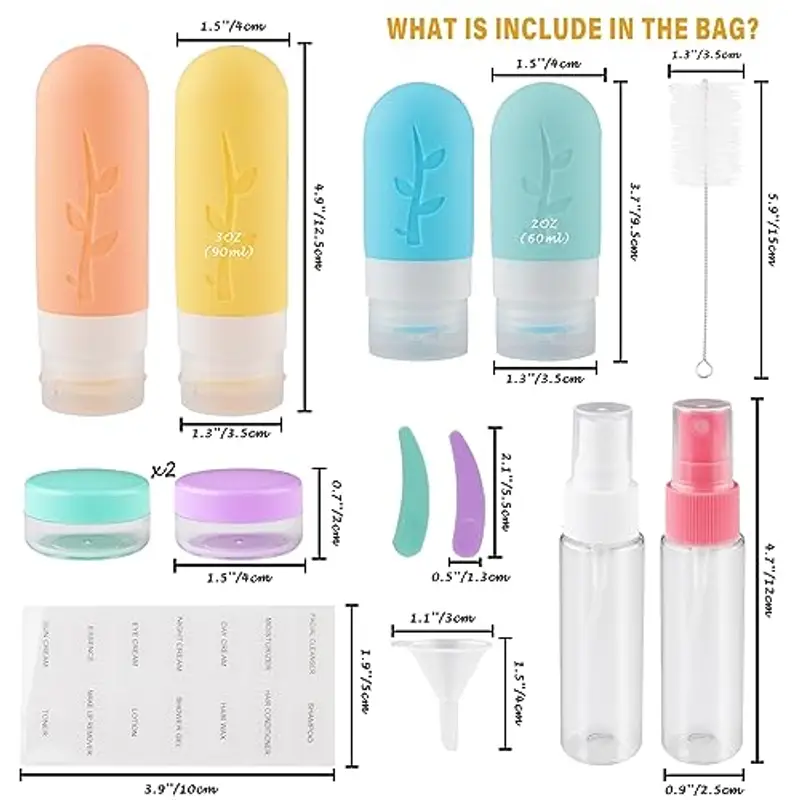 Mezzar Bottiglie da Viaggio in Silicone, Kit da Contenitori da Viaggio Flaconi da Viaggio Riutilizzabili per Shampoo, Liquidi and Lozione (Colore) miniatura 2