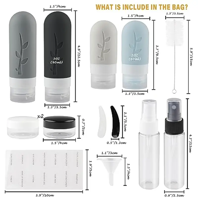 Mezzar Bottiglie da Viaggio in Silicone, Kit da Contenitori da Viaggio Flaconi da Viaggio Riutilizzabili per Shampoo, Liquidi and Lozione (Nero) miniatura 2