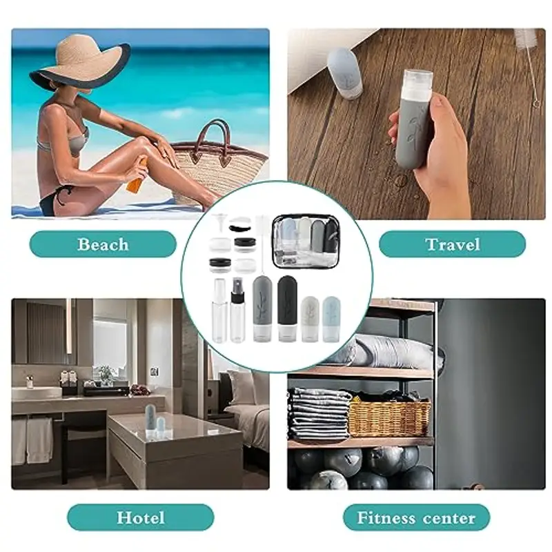 Mezzar Bottiglie da Viaggio in Silicone, Kit da Contenitori da Viaggio Flaconi da Viaggio Riutilizzabili per Shampoo, Liquidi and Lozione (Nero) miniatura 3