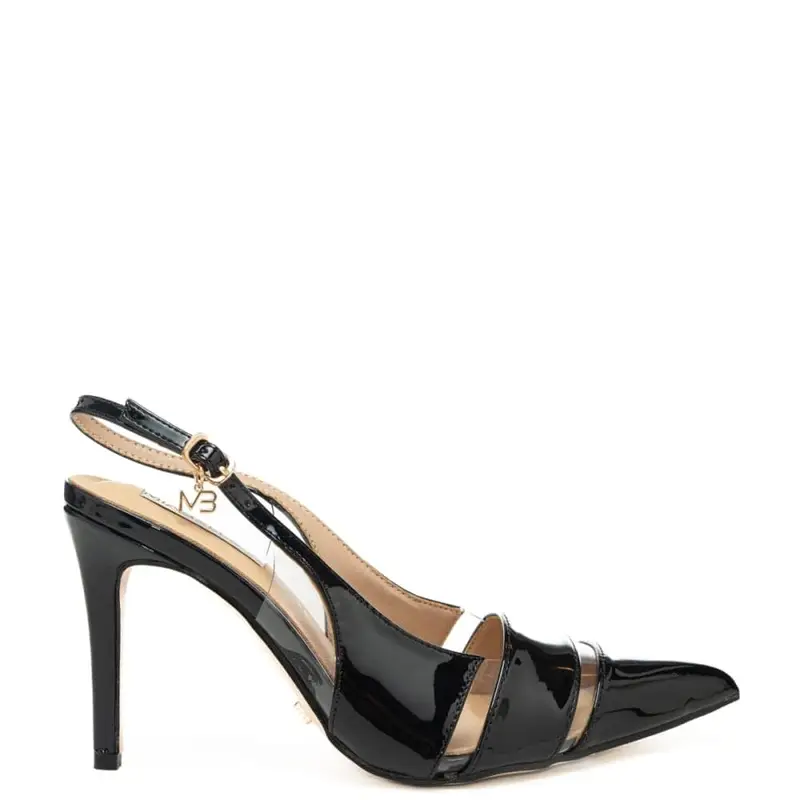 scarpe alte da donna con inserti in silicone trasparente e tacco a punta nere