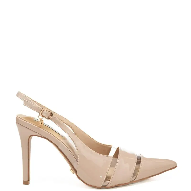 scarpe alte da donna con inserti in silicone trasparente e tacco a punta nude