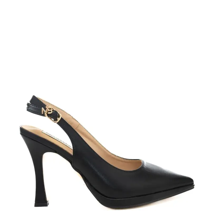 slingback alti da donna in pelle con tacco a rocchetto neri