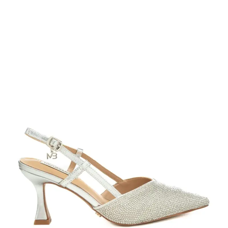 slingback da donna con tacco a rocchetto e strass argento
