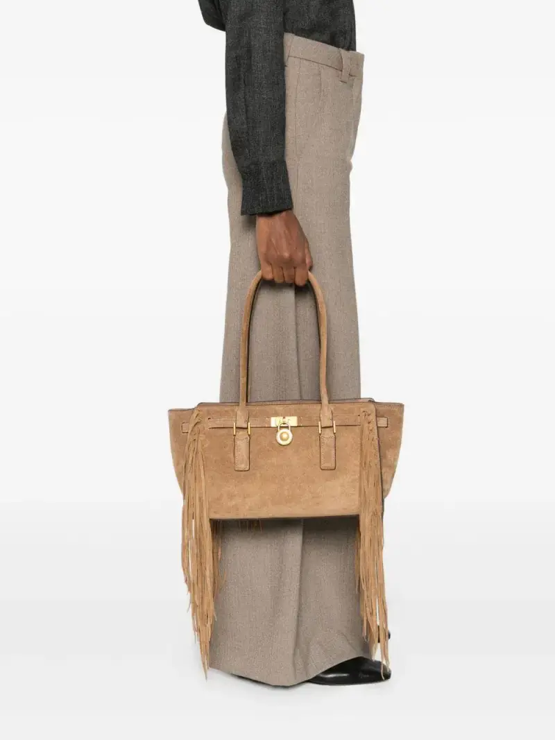 Michael Kors Borsa in pelle beige con frange miniatura 2