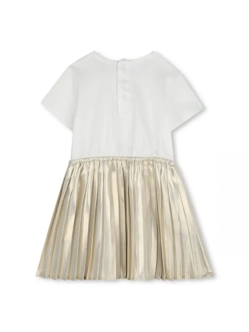 Michael Kors abito bianco bambina in cotone gonna plisse oro logo sul davanti miniatura 2