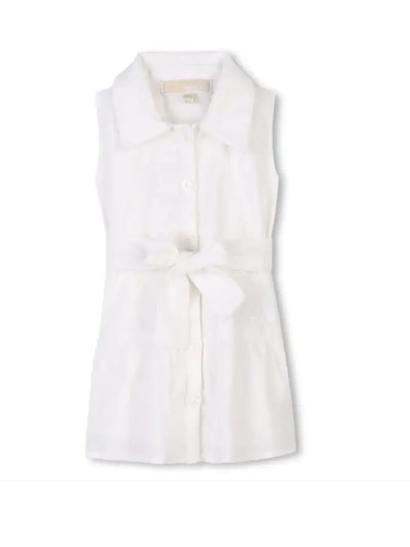 Michael Kors abito bianco bambina in cotone smanicato cintura in vita