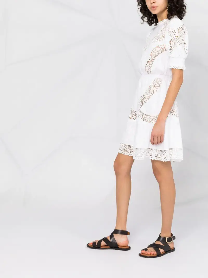 Abito bianco con ricami traforati in pizzo miniatura 2