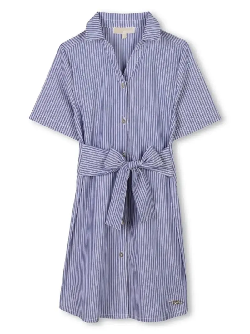 Michael Kors abito celeste bambina in cotone cintura in vita bottoni con logo