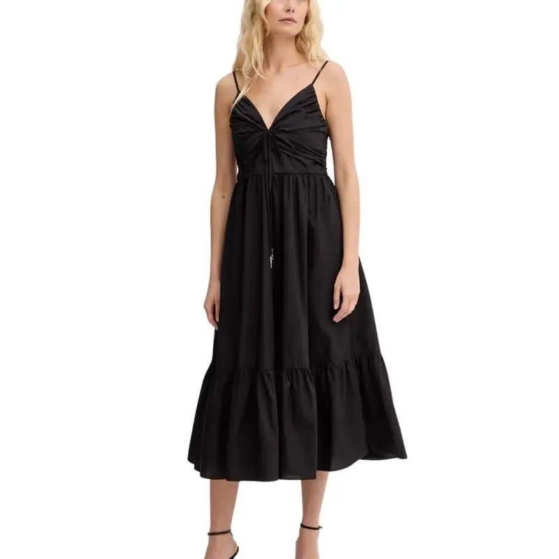 abito da donna midi con scollo a v e arricciature nero