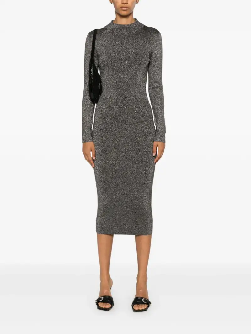 Abito midi effetto lamè argento Nero miniatura 2