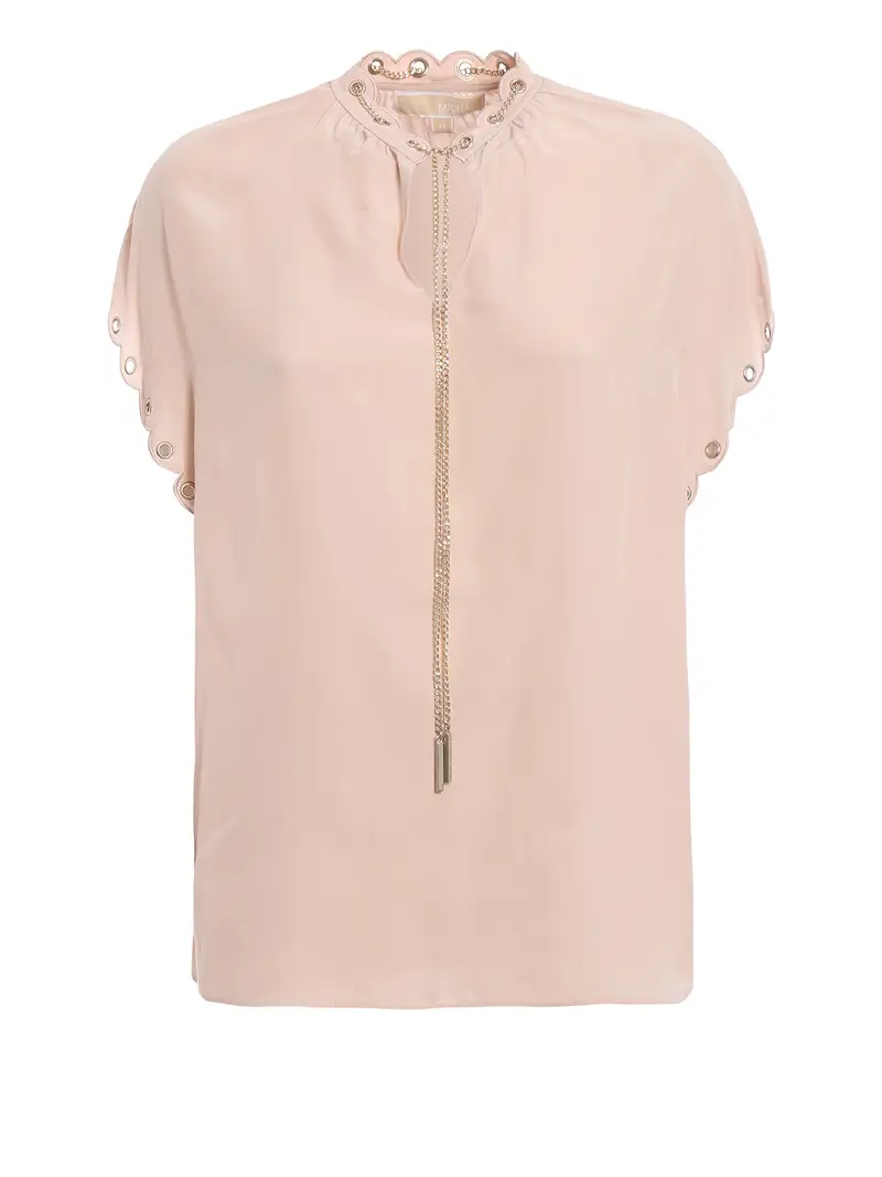 Blusa in seta con catenina e occhielli Rosa Chiaro