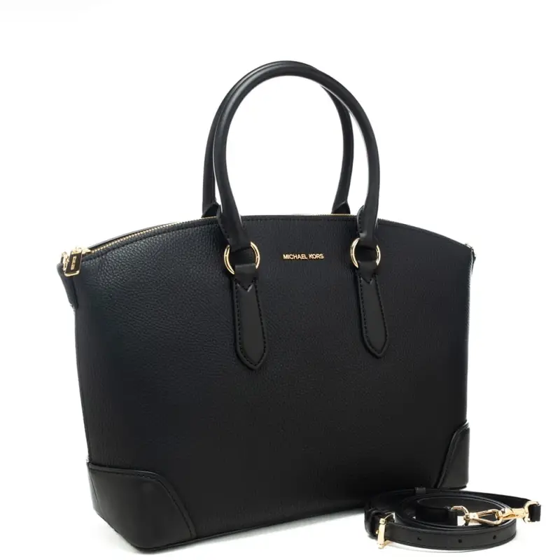 borsa a mano grande da donna con logo lettering in metallo sul davanti nera miniatura 2