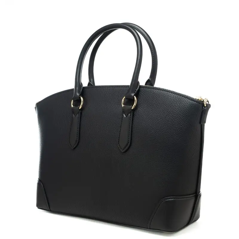 borsa a mano grande da donna con logo lettering in metallo sul davanti nera miniatura 3