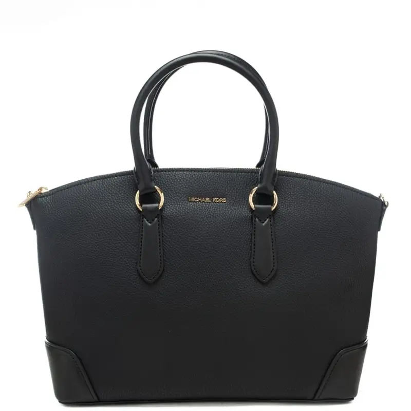 borsa a mano grande da donna con logo lettering in metallo sul davanti nera