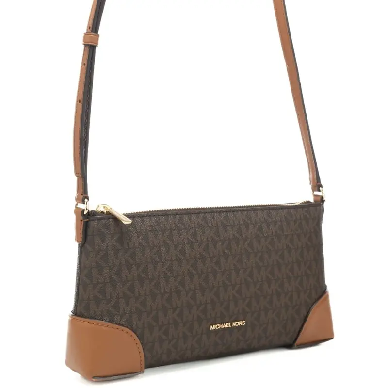 borsa a spalla da donna con pattern logo monogram marrone acorn miniatura 2