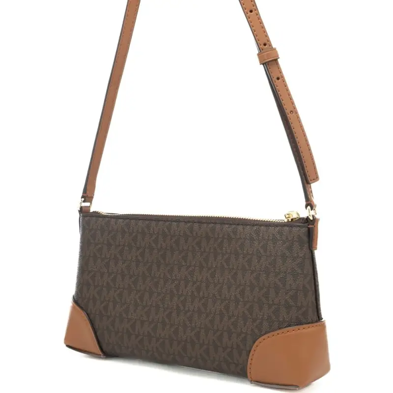 borsa a spalla da donna con pattern logo monogram marrone acorn miniatura 3