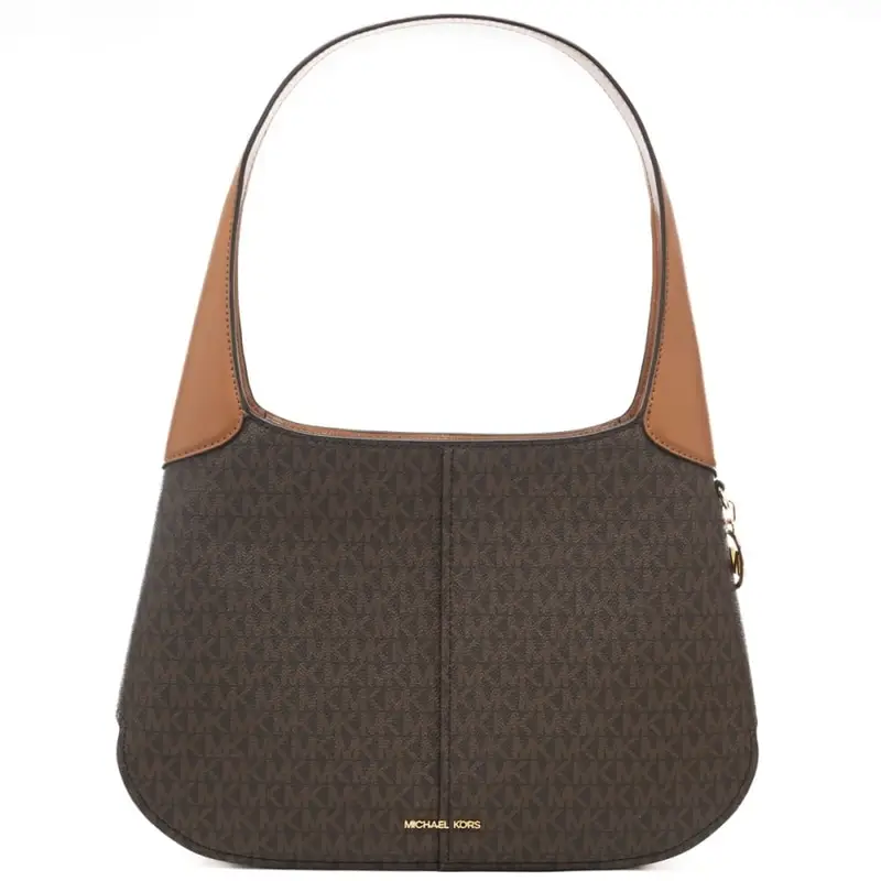borsa a spalla da donna con stampa pattern logo monogram e dettagli a contrasto marrone acorn