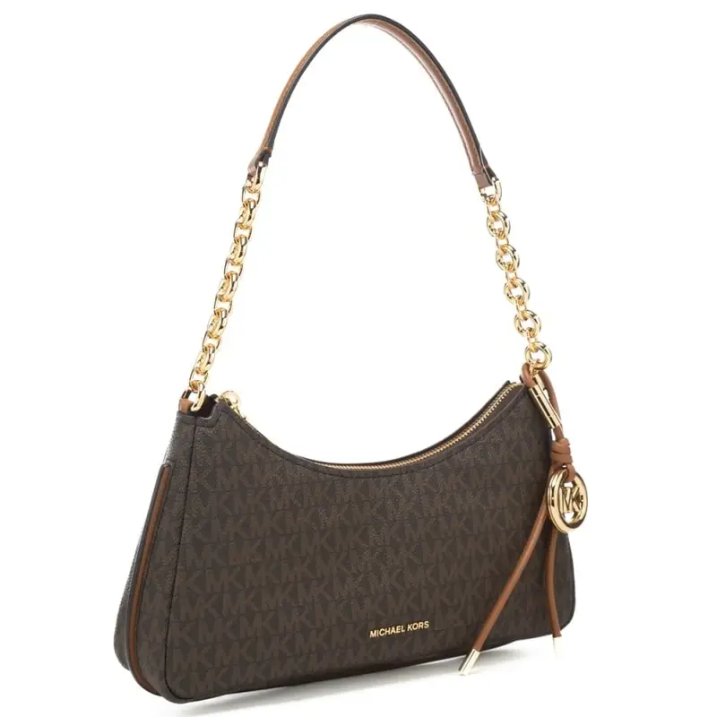 borsa a spalla da donna con stampa pattern logo monogram e manico in catena con spallina marrone acorn miniatura 2