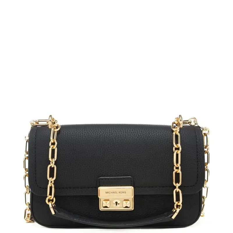 borsa a tracolla da donna in pelle bottalata con chiusura automatica nera