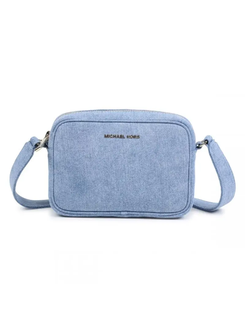 Michael Kors borsa celeste polvere bambina in denim con tracolla logo sul davanti