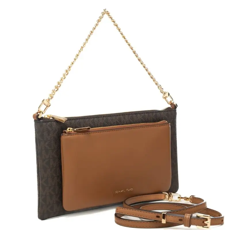 borsa da donna flat con stampa pattern logo monogram marrone acorn miniatura 2