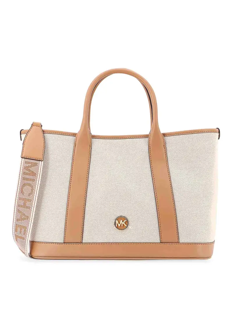 Borsa Luisa in tela e pelle Beige