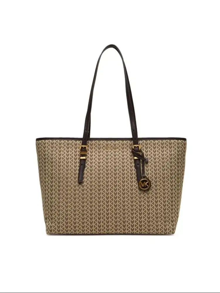 borsa quinn in pelle con logo all over beige