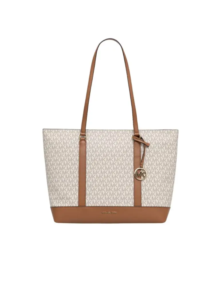 borsa shopping in ecopelle avorio con logo all over