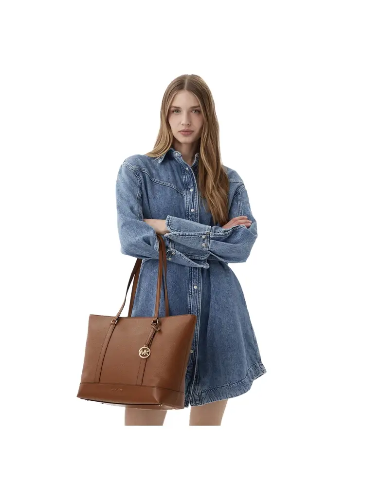 borsa shopping in ecopelle cammello con logo miniatura 2