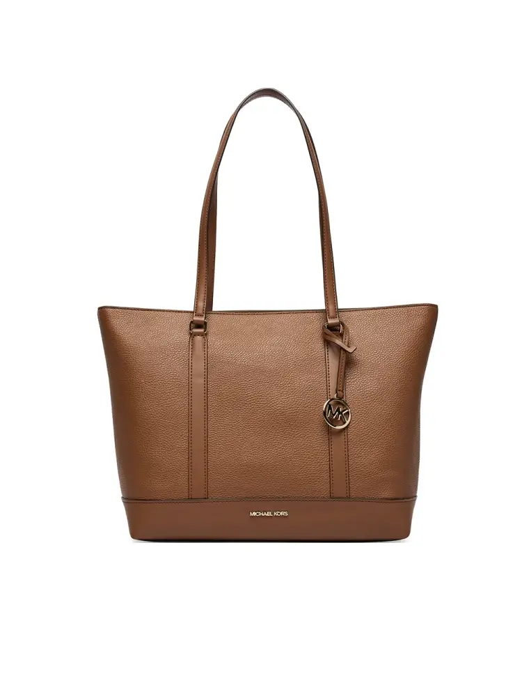 borsa shopping in ecopelle cammello con logo