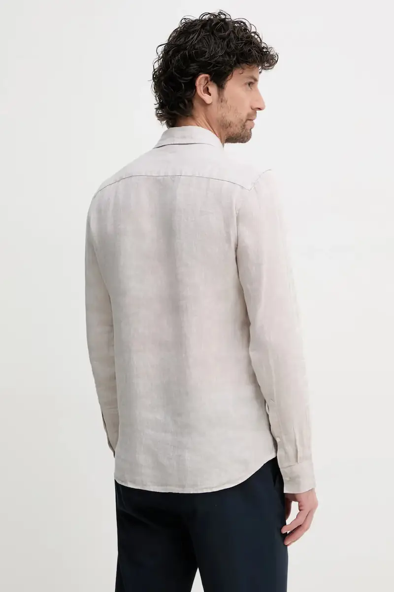 camicia di lino colore beige miniatura 3