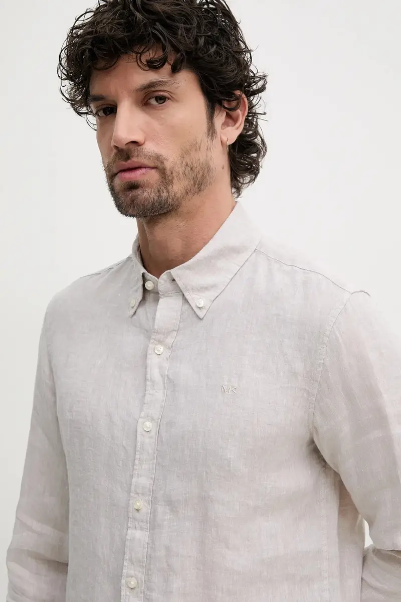 camicia di lino colore beige miniatura 4