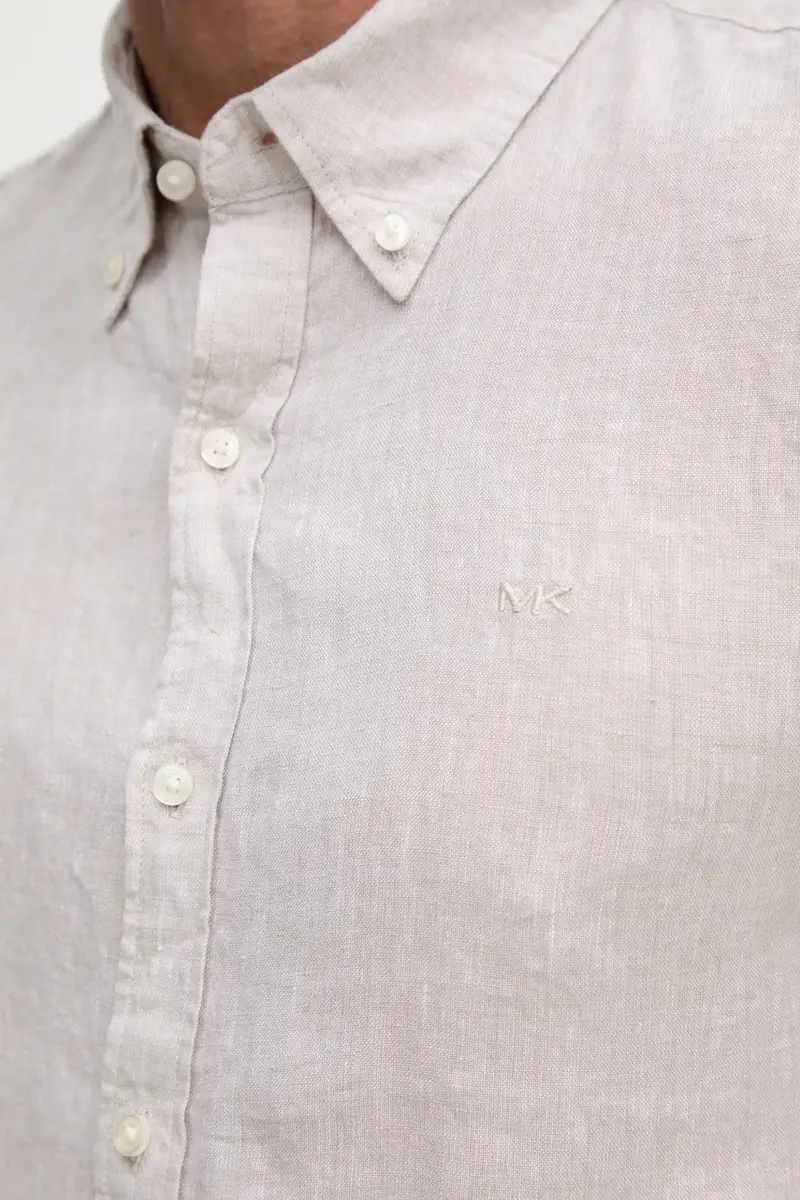 camicia di lino colore beige miniatura 5