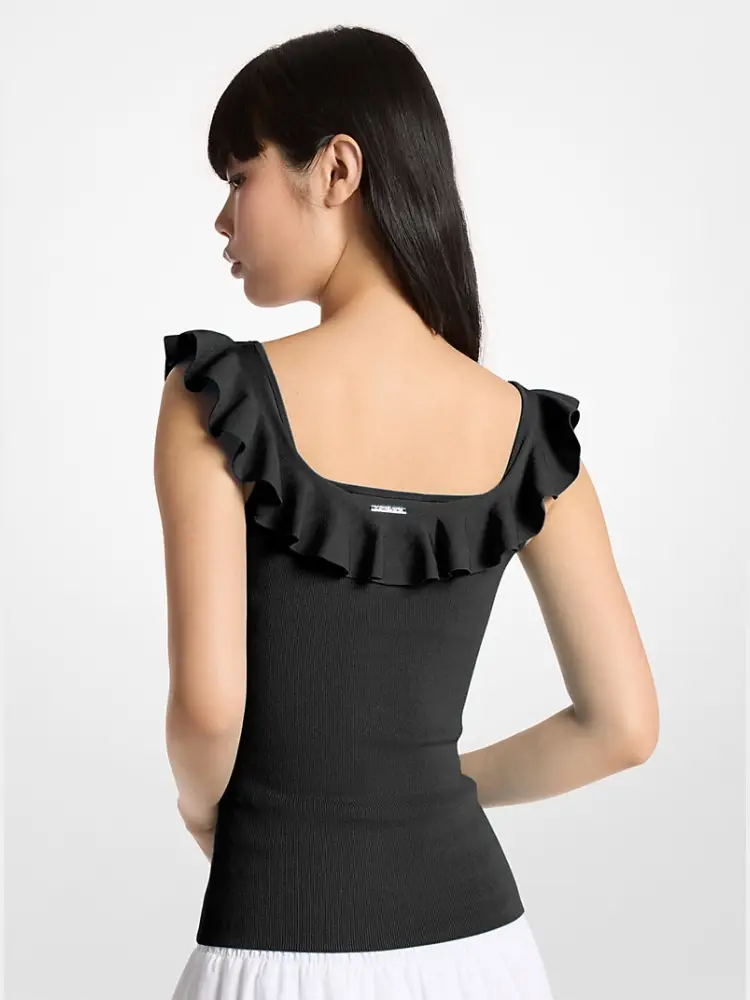 canotta in viscosa stretch nero con ruches miniatura 2