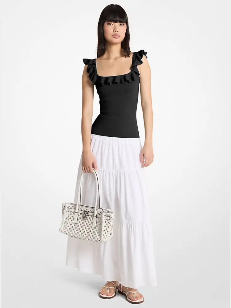 canotta in viscosa stretch nero con ruches