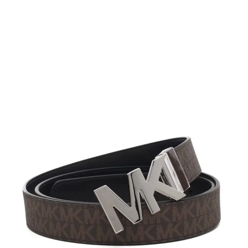 Michael Kors cintura da uomo reversibile in vera pelle con finitura liscia brown black marrone nero e fibbia argento