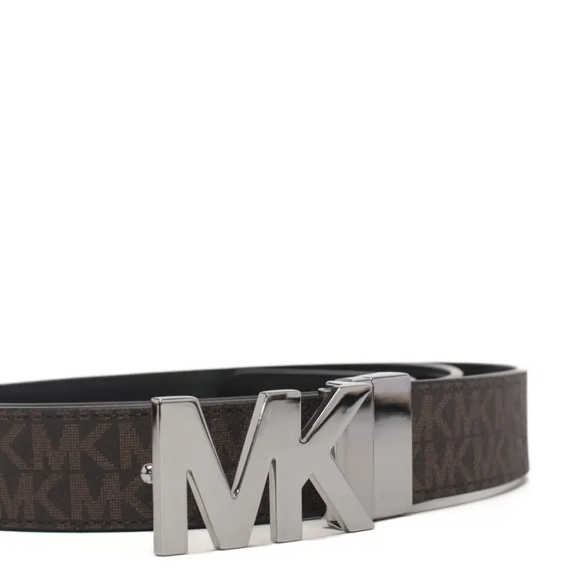 Michael Kors cintura da uomo reversibile in vera pelle con finitura liscia brown black marrone nero e fibbia argento miniatura 2