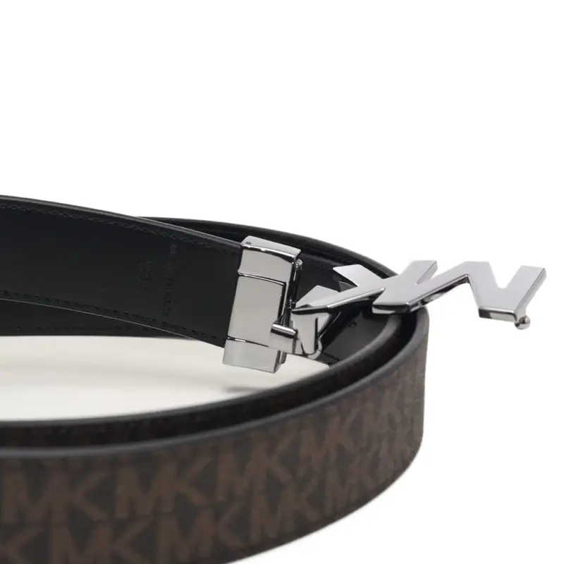 Michael Kors cintura da uomo reversibile in vera pelle con finitura liscia brown black marrone nero e fibbia argento miniatura 3